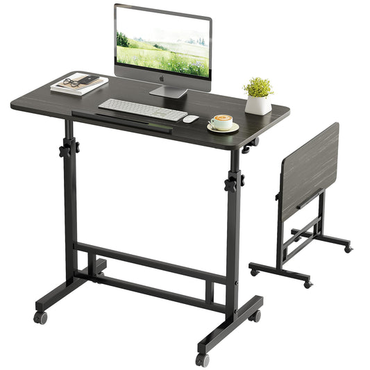 Mu Guang Adjustable Standing Desk - Rolling Portable Desk for Home Office, Black Portable Rolling Desk, Small Standing Desk with Wheels for Walking Pad, Study Room, Teacher